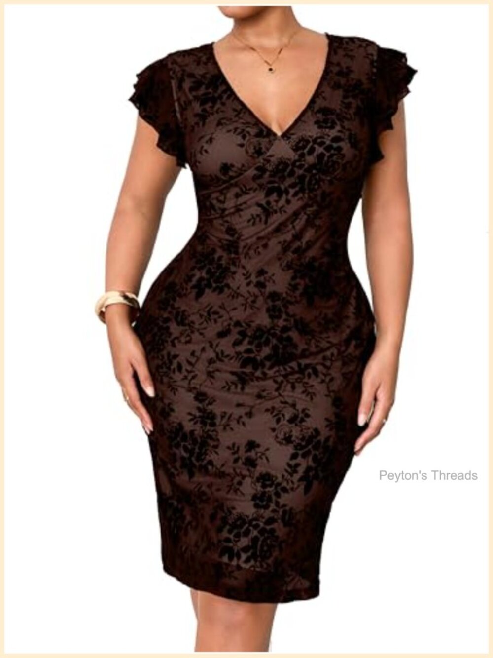 Women's Plus Size Floral Mesh Bodycon Dress V-Neck Cap Sleeve Semi-Formal